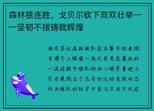 森林狼连胜，戈贝尔砍下双双壮举——坚韧不拔铸就辉煌